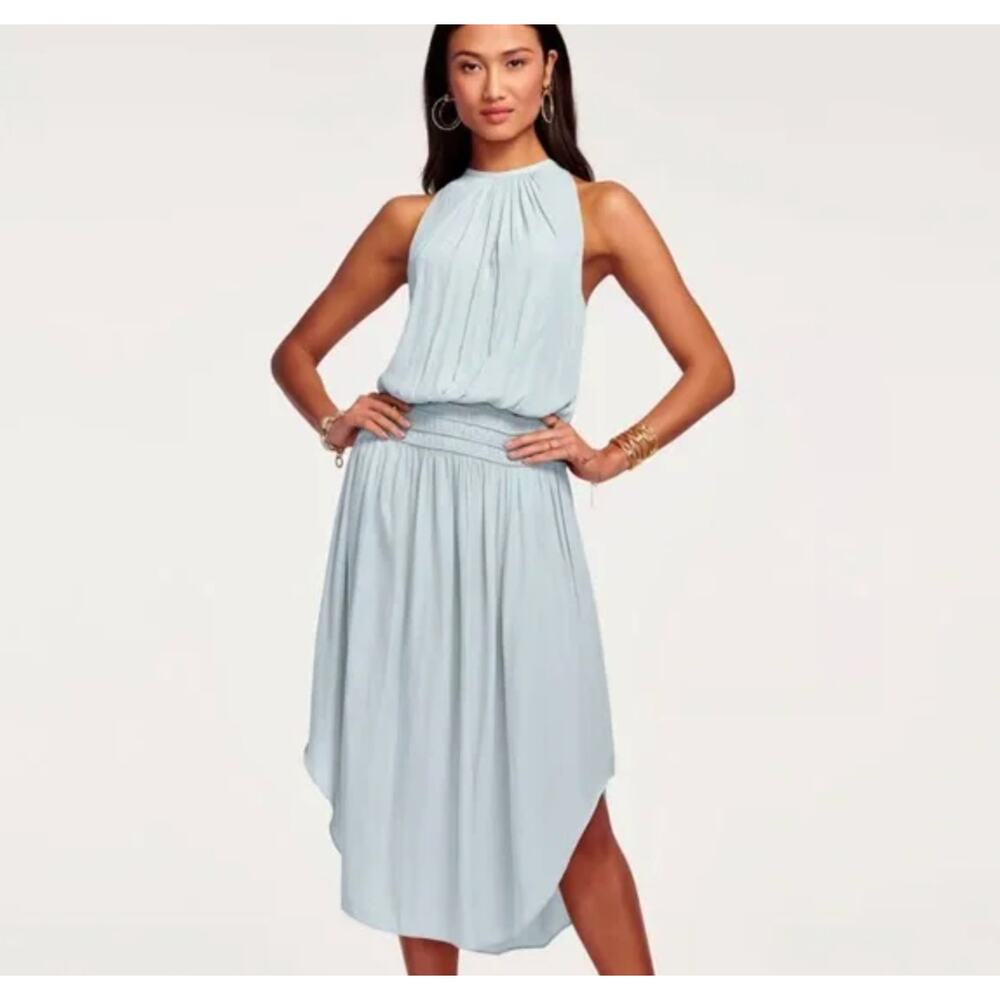 NWT Ramy Brook Audrey Halter Midi Dress Light Blue Sleeveless Size XL